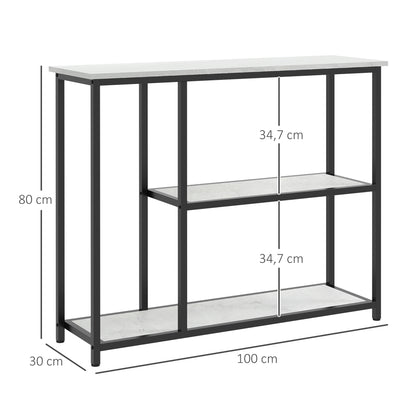 HOMCOM Konsolentisch im Industriedesign, 2 Regale, Marmor-Optik, Schwarz + Weiß
