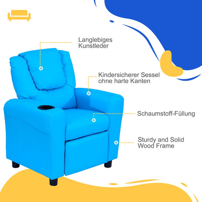 HOMCOM Kindersessel mit neigbarer Rücklehne 62 x 52 x 69cm Massivholzrahmen Blau