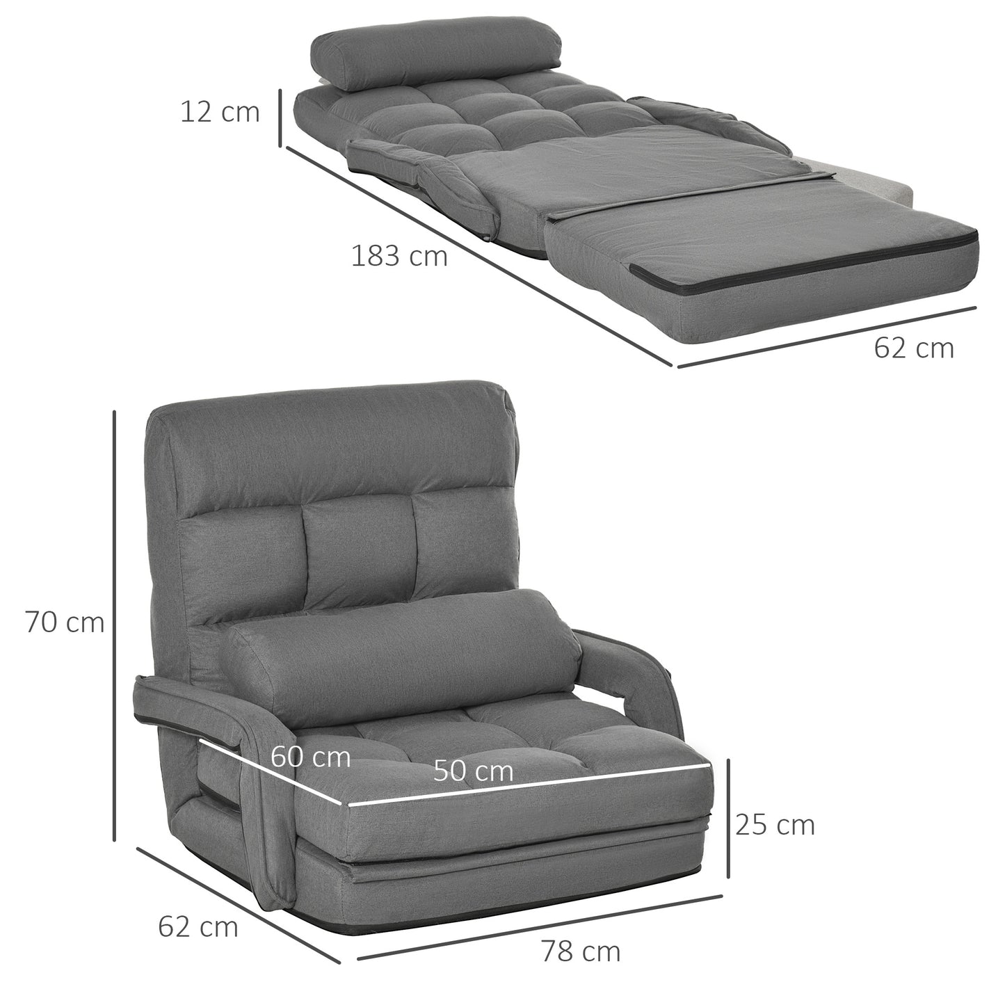 HOMCOM Schlafsessel, Polstersessel mit Bettfunktion, 5-fach verstellbar, Dunkelgrau