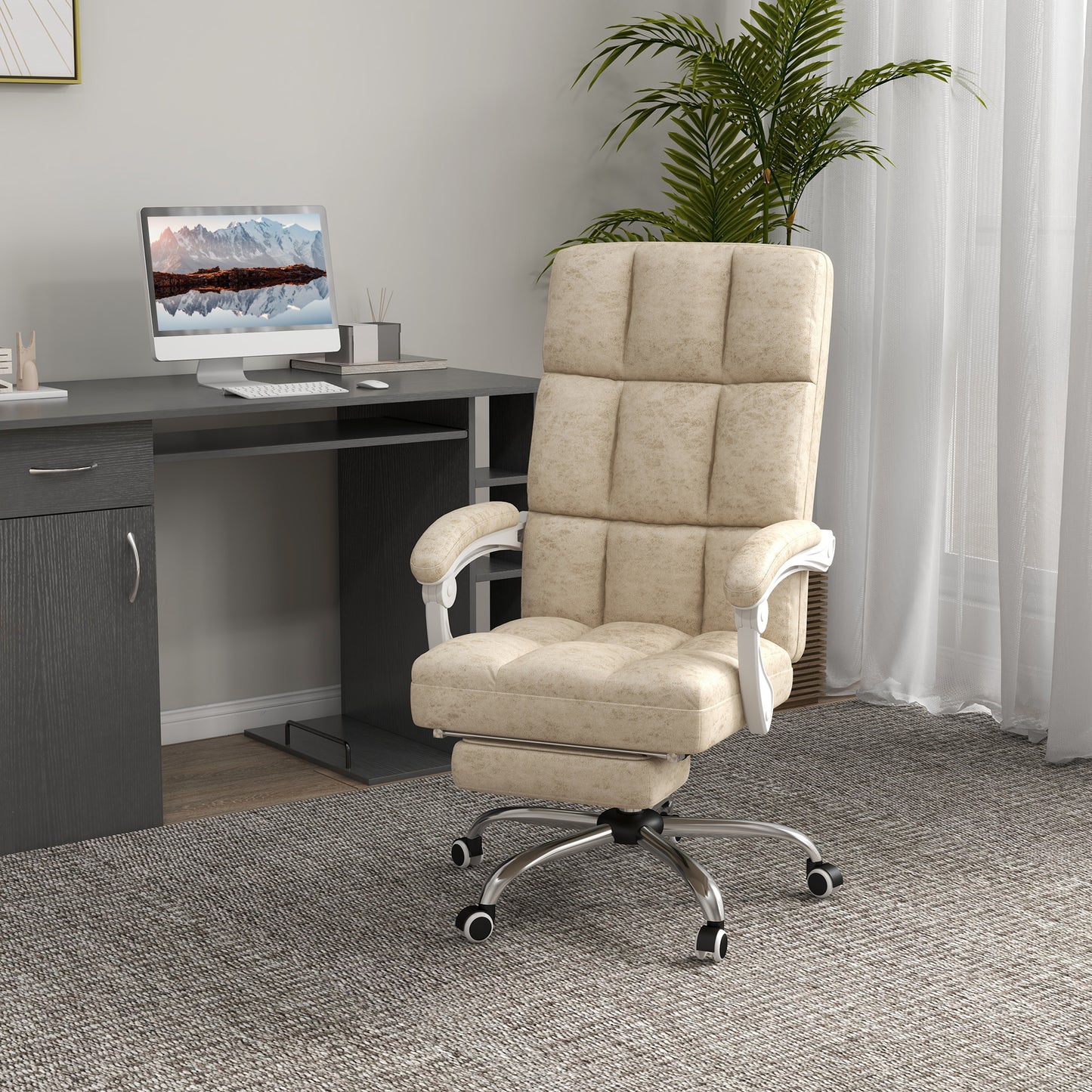 Vinsetto Bürostuhl mit Massage- & Wärmefunktion, Fußstütze, verstellbar, bis 120kg, Beige
