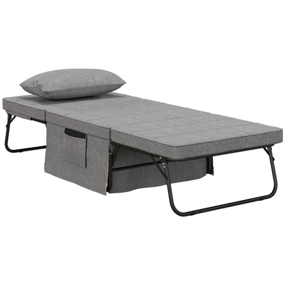 HOMCOM 4-in-1 Klappbett, Gästebett, höhenverstellbar, Matratze, Seitentaschen, Metallrahmen, grau, 188 x 75 x 38 cm