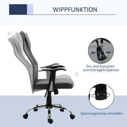 Vinsetto Bürostuhl Drehstuhl höhenverstellbar Chefsessel Schreibtischstuhl ergonomisch Kunstleder Grau 66 x 73 x 108-118 cm