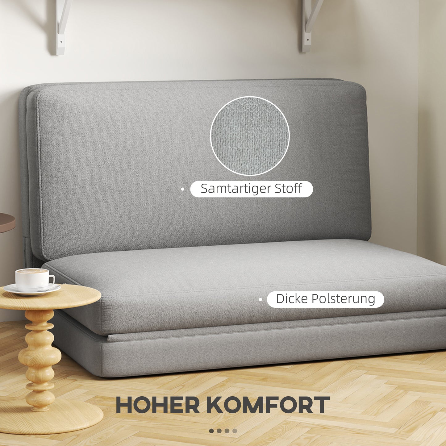 HOMCOM 2-in-1 faltbarer Relaxsessel, Gästematratze, teilbar, 120 cm breit, Hellgrau