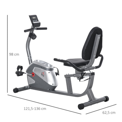 HOMCOM Liegeergometer mit LCD-Anzeige 8 stufig einstellbarem Magnetwiderstand Liegeheimtrainer mit Herzfrequenzsensoren, verstellbarer Rückenlehne, Nutzergewicht bis 110 kg für zu Hause Gym