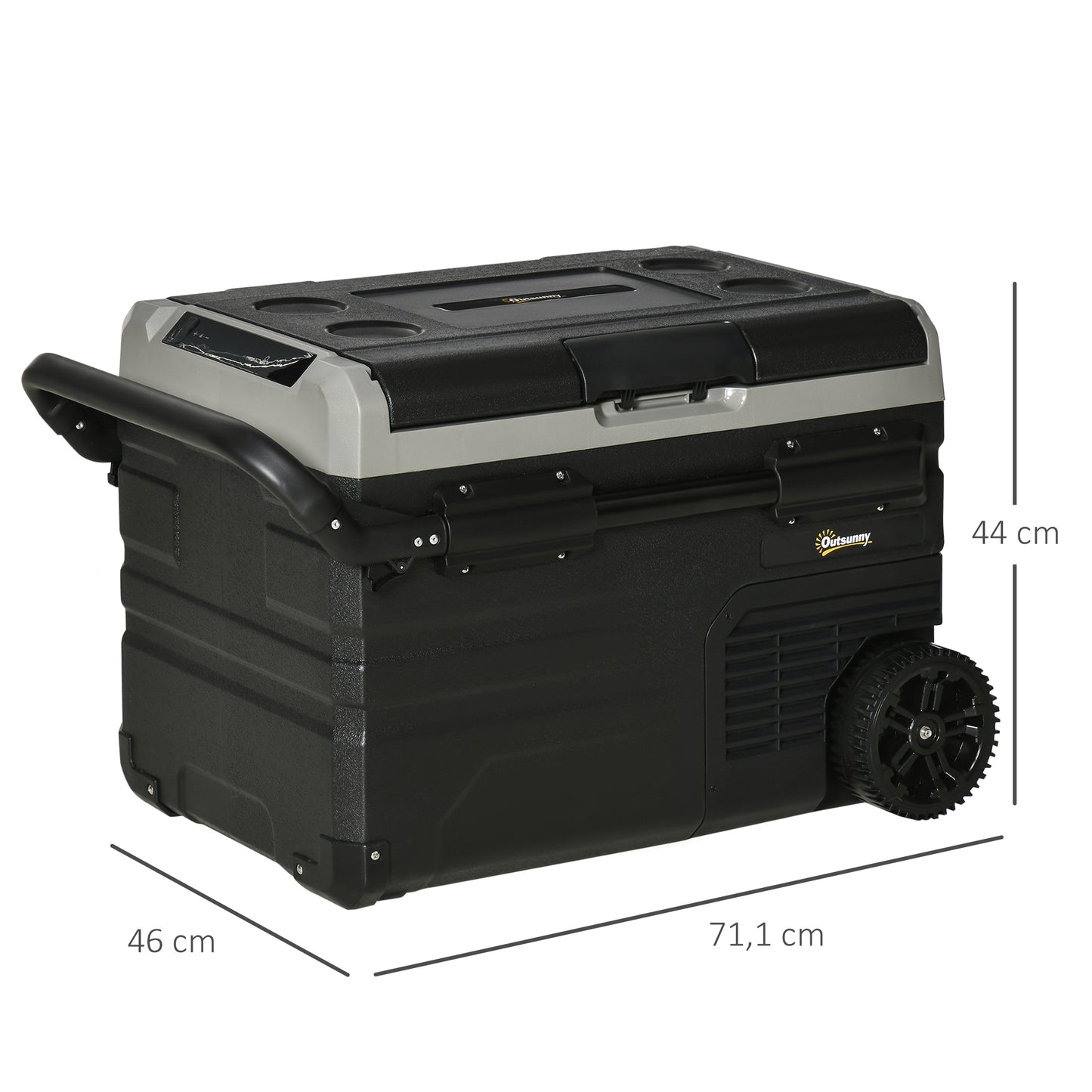 Outsunny Kühlbox Auto 40L mit LED-Beleuchtung Kompressor Autokühlschrank mit Griffe Transportrollen Boot Camper Reisen 12/24V DC und 110-240V AC Grau+Schwarz