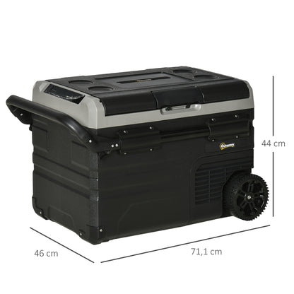 Outsunny Kühlbox Auto 40L mit LED-Beleuchtung Kompressor Autokühlschrank mit Griffe Transportrollen Boot Camper Reisen 12/24V DC und 110-240V AC Grau+Schwarz
