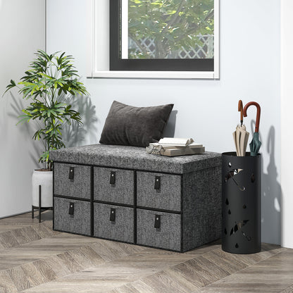 HOMCOM Gepolsterte Schuhbank, 6 Schuhfächer, MDF-Rahmen, Leinenoptik, Grau