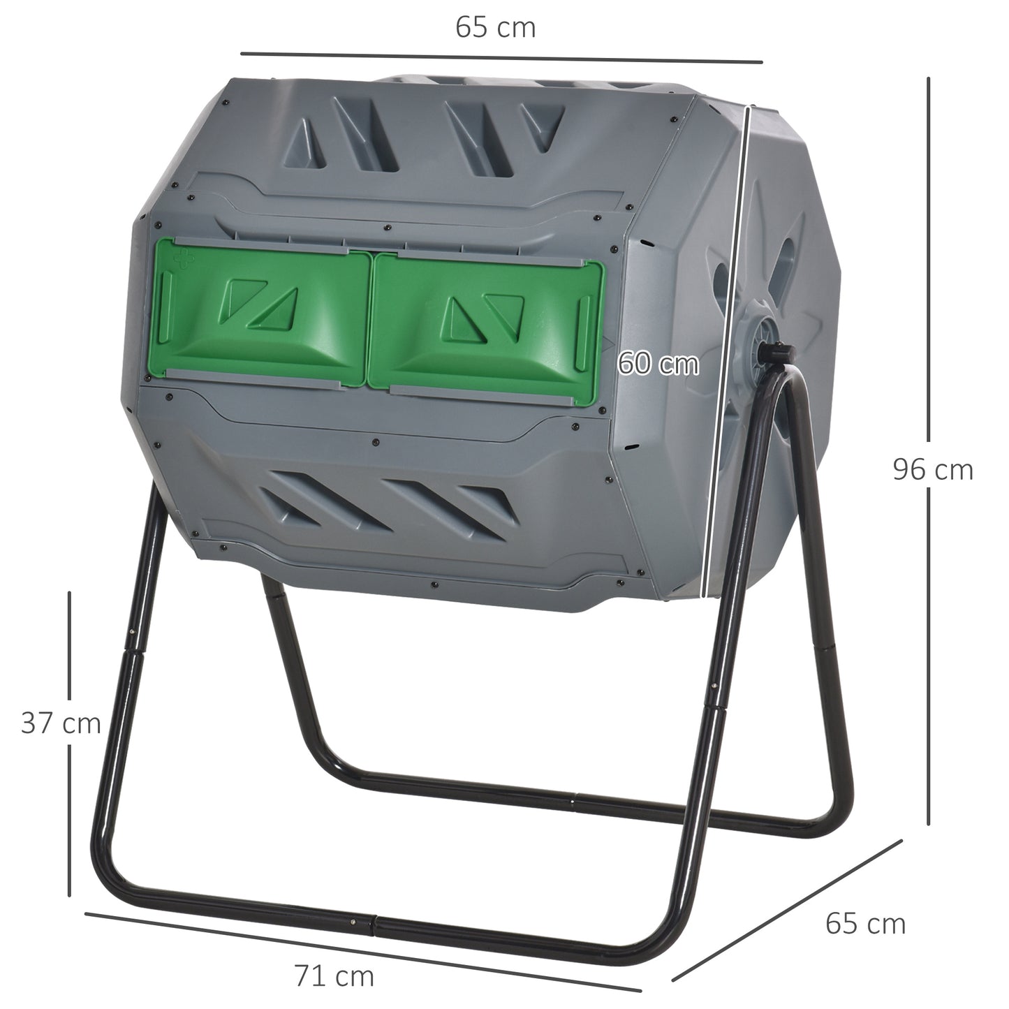 Outsunny Kompostbehälter mit 2 Behältern, 160 L Fassungsvermögen, drehbar, 71 cm x 65 cm x 96 cm, Grau + Grün + Schwarz