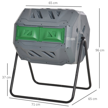 Outsunny Kompostbehälter mit 2 Behältern, 160 L Fassungsvermögen, drehbar, 71 cm x 65 cm x 96 cm, Grau + Grün + Schwarz