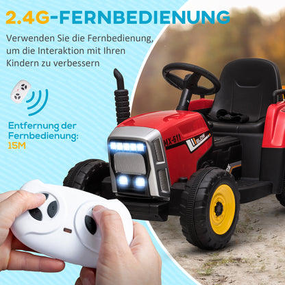 HOMCOM Elektrischen Kinderauto, Kinder-Traktor, inkl. Eltern-Fernbedienung, max. Geschwindigkeit von 6 km/h; Rot + Schwarz
