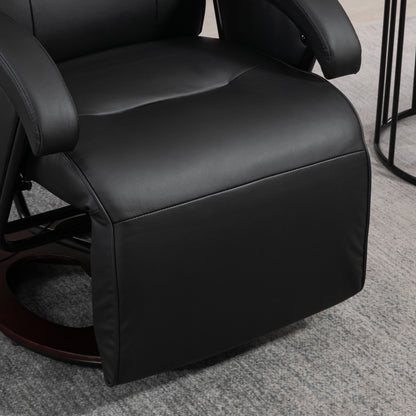 HOMCOM Drehbarer Polsterstuhl، Kunstleder، Fußstütze، Holzbasis، neigbar، Schwarz