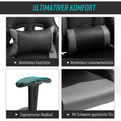 Vinsetto Ergonomischer Bürostuhl, Gaming Stuhl, Drehstuhl, Kunstleder, Schaumstoff, Schwarz, 67,5 x 74x 126-136 cm