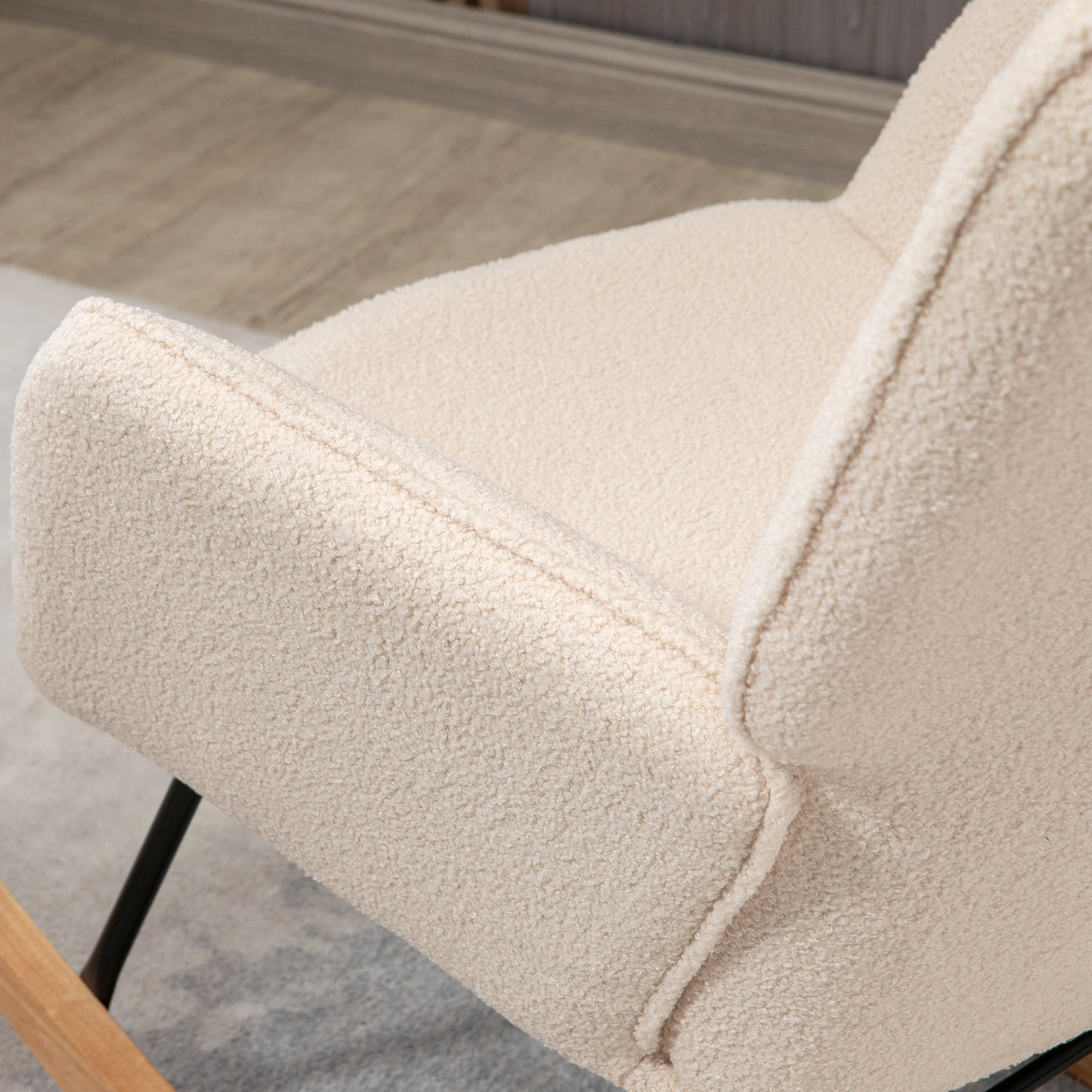 HOMCOM Schaukelstuhl im Retro-Design, Massivholz, Sessel, Relaxsessel, 98 cm x 71 cm x 101 cm, Beige