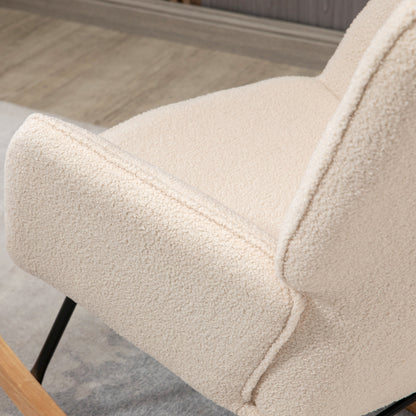 HOMCOM Schaukelstuhl im Retro-Design, Massivholz, Sessel, Relaxsessel, 98 cm x 71 cm x 101 cm, Beige
