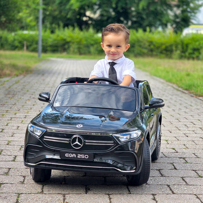 HOMCOM Elektro Kinderauto, lizenzierter Mercedes-Benz EQA, 3-8 km/h, Musik, Scheinwerfer, Hupe, Fernsteuerung, schwarz