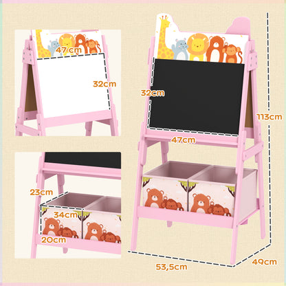 AIYAPLAY 2-in-1 Kindermalstaffelei mit Whiteboard, Kreidetafel, Aufbewahrungsboxen, für Kinder im Alter von 3-8 Jahren, Rosa