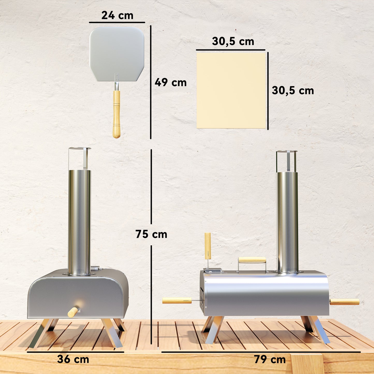 Outsunny Outdoor-Pizzaofen, Tragbarer Pizza-Ofen mit Pizzastein und Schaufel, klappbare Beine, Schornstein, Edelstahl