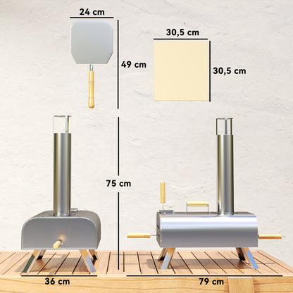 Outsunny Outdoor-Pizzaofen, Tragbarer Pizza-Ofen mit Pizzastein und Schaufel, klappbare Beine, Schornstein, Edelstahl