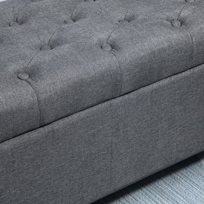 HOMCOM Sitzbank mit Stauraum Polsterbank mit Leinenoptik, Sitztruhe mit Holzbeine, Truhenbank für Wohnzimmer Schlafzimmer Flur 100 x 40 x 44 cm Dunkelgrau