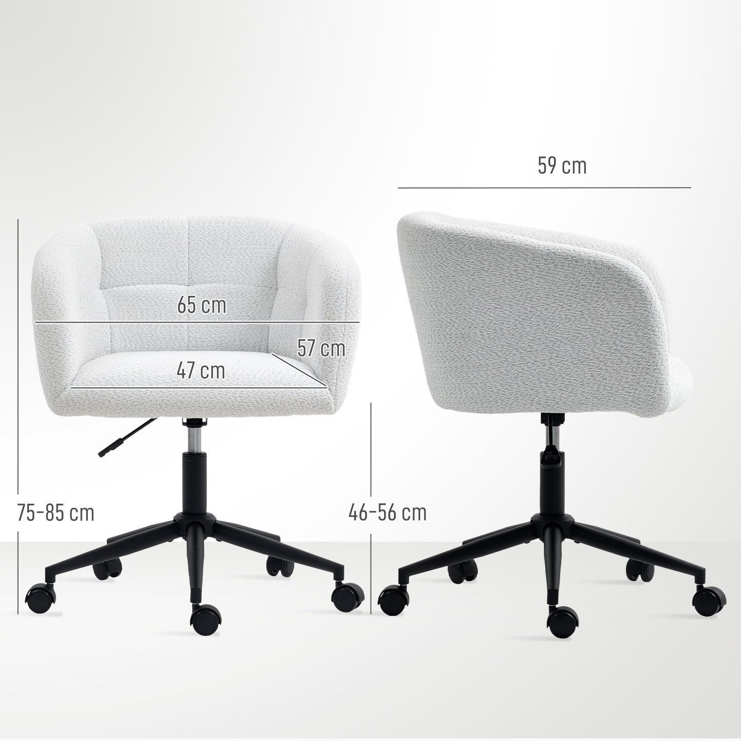 HOMCOM Gepolsterter Bürostuhl mit Plüschbezug, Wannen-Design, rollbarer Schreibtischstuhl, Stahlbasis, Creme+Schwarz