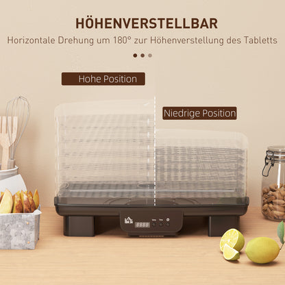 HOMCOM Dörrautomat, 6 Ebenen, Heißluftzirkulation, 40-70℃, 43 x 29,5 x 28 cm, Schwarz