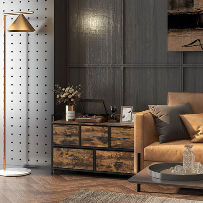 HOMCOM Kommode mit faltbaren Stoffschubladen, Melaminholz, Stahlrahmen, Braun