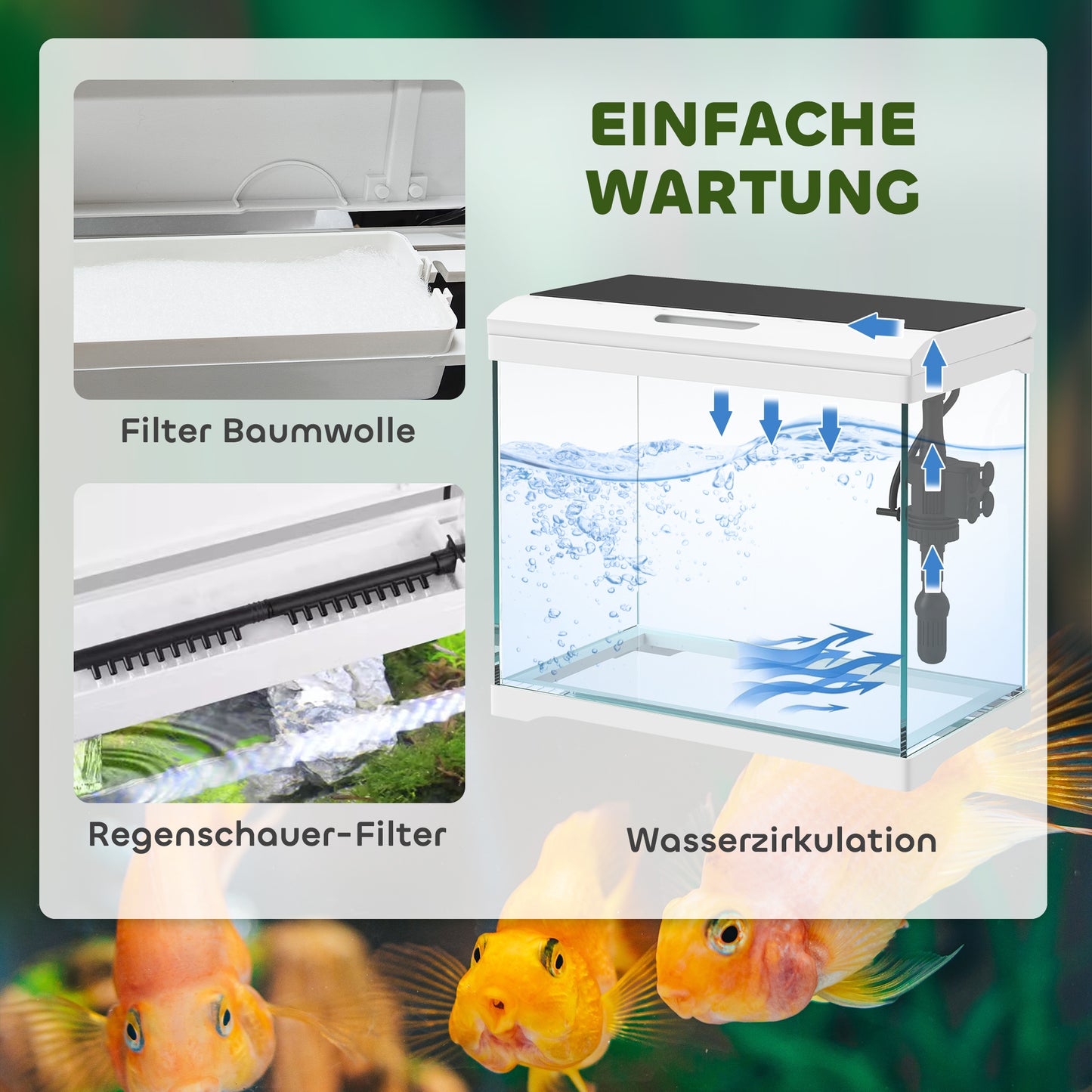 PawHut Aquarium, 17 L Tropenfischaquarium, leichte Pflege, klare Sicht, mit LED-Leuchten, 35L x 21B x 31H cm, Weiß+Schwarz