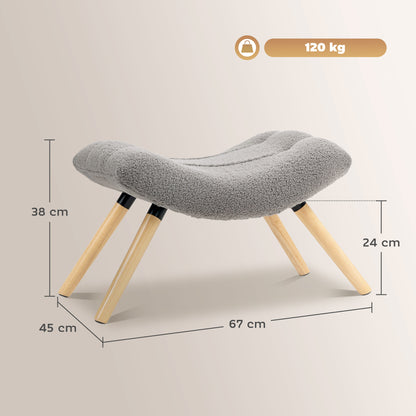 HOMCOM Moderner Fußhocker mit Fleece-Bezug und Holzbeinen, gepolstert, für Wohnzimmer, Schlafzimmer, Flur, Hellgrau