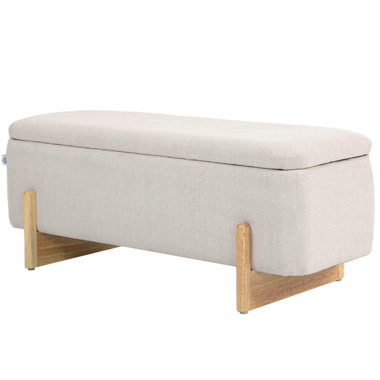 HOMCOM Hocker mit Stauraum, Sitzbank mit Schaumstoffpolsterung, Leinenimitat, 111 x 44 x 44,5 cm, Cremeweiß