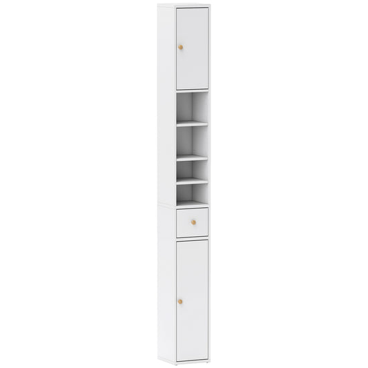 HOMCOM Badezimmerschrank, hoch und schlank, offene und geschlossene Bereiche, Weiß