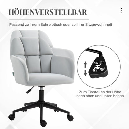 Vinsetto Bürostuhl، مريح، höhenverstellbar، drehbar، Samtoptik، bis 120 كجم، Hellgrau
