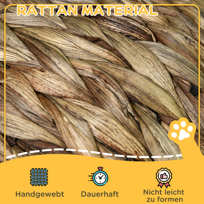 PawHut Rattan Katzenkorb Katzenhöhle Katzenhütte Katzenbett mit Kissen Haustierbett Wasserhyazinthe Kaffee 40 x 37 x 51 سم