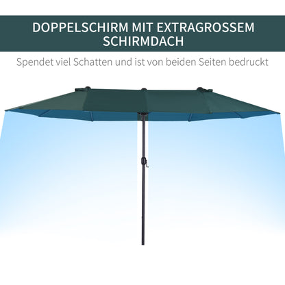 Outsunny Sonnenschirm Gartenschirm Marktschirm Doppelsonnenschirm Terrassenschirm mit Handkurbel Dunkelgrün Oval 460 x 270 x 240 cm