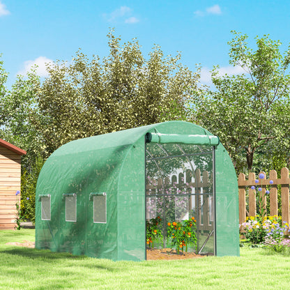 Outsunny Polytunnel Gewächshaus mit Kunststoff-Abdeckung und Stahlrahmen, begehbares Gewächshauszelt mit Rolltüren, Grün
