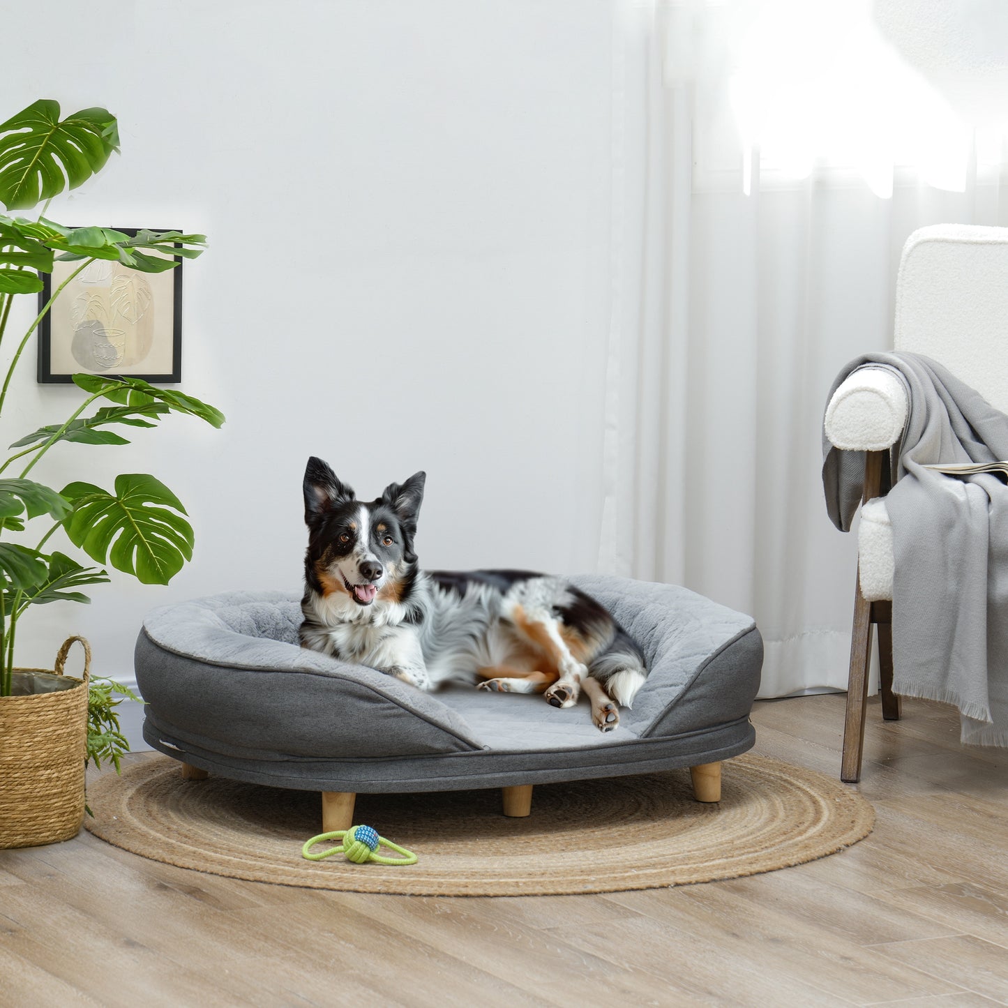 PawHut Hundebett für Hunde bis 25 kg, abnehmbarer Bezug, rutschfeste Füße, 90 x 78 x 25 cm, Grau