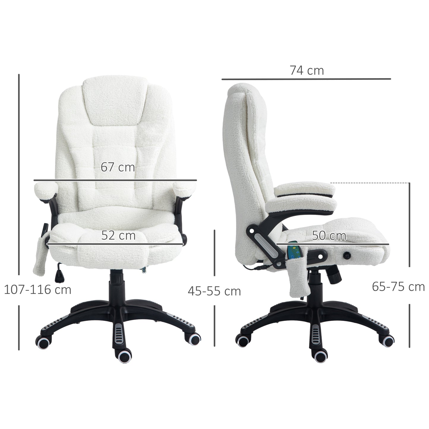 Vinsetto Bürosessel Massagefunktion Massagebürostuhl, Massagefunktion, höhenverstellbar, 67 x 74 x 107-116 cm, Weiß