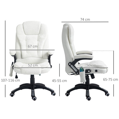 Vinsetto Bürosessel Massagefunktion Massagebürostuhl, Massagefunktion, höhenverstellbar, 67 x 74 x 107-116 cm, Weiß