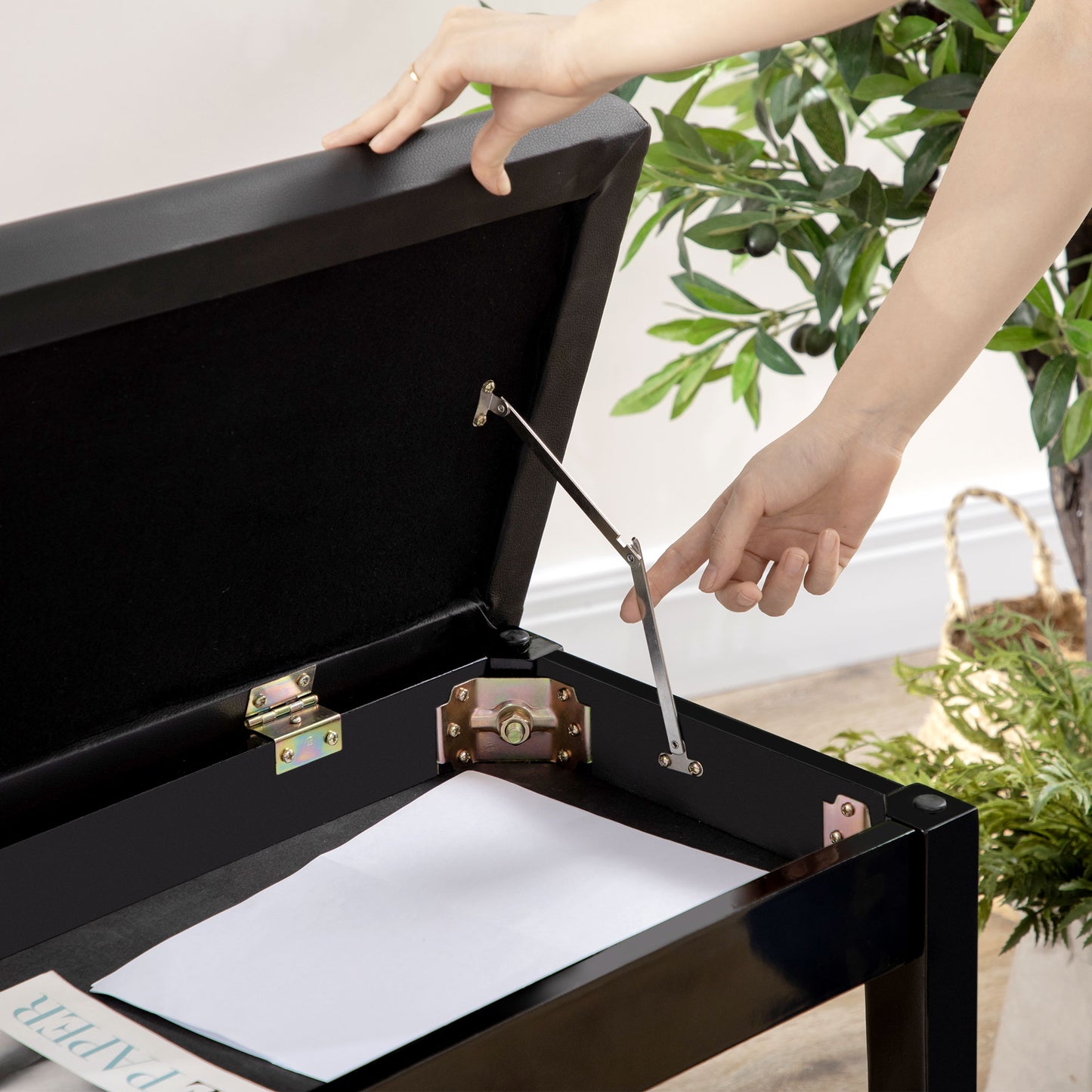 HOMCOM Klavierbank, Pianobank für 1 Person, gepolstert, Holzbeine, Schwarz