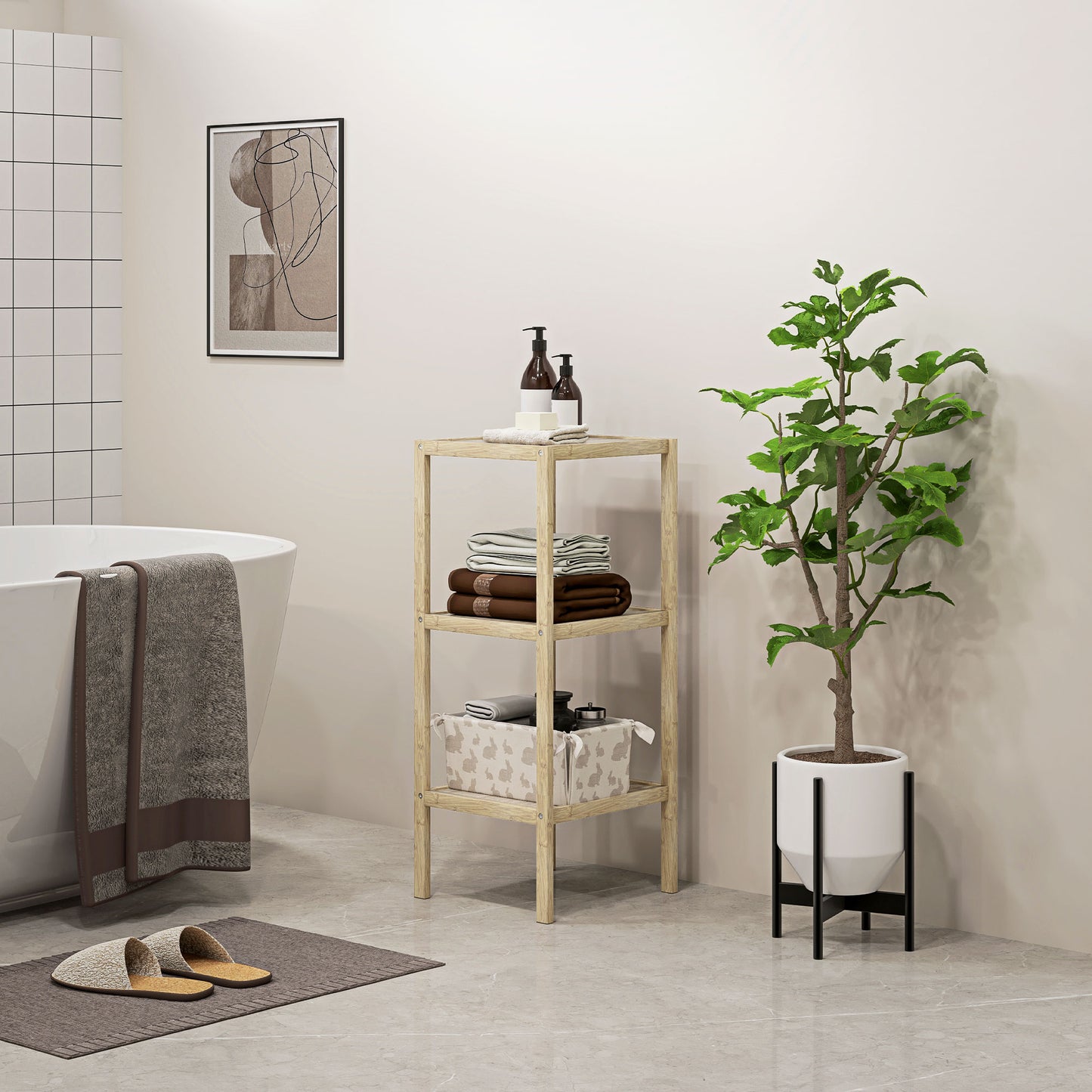 HOMCOM Badezimmerregal, 3 Etagen, feuchtigkeitsbeständig, Bambus, 33 x 31 x 78 cm