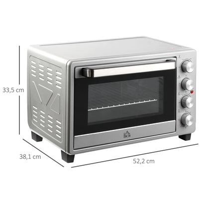 HOMCOM Mini Backofen 32L 100 °C-230 °C 1600 W Mini Ofen mit Backblech Krümelblech Grillrost und 3 Kochmodi Pizzaofen mit Timer Backblech-Griff Edelstahl Silber