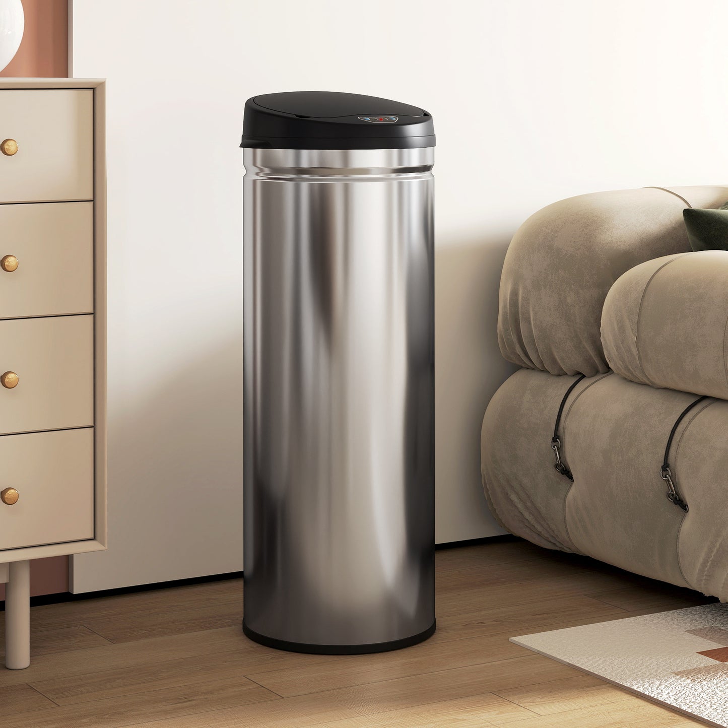 HOMCOM 50 Liter Sensor-Mülleimer mit Soft-Close-Funktion, berührungsfreier Abfalleimer aus Edelstahl für hygienische Küchen, Büros, Silberfarben