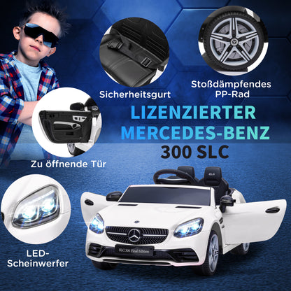 AIYAPLAY Kinder-Elektroauto, mit LED-Scheinwerfern, Sicherheitsgurt, Hupe, Musik, 3 bis 5 km/h, weiß, 107 x 62,5 x 44cm