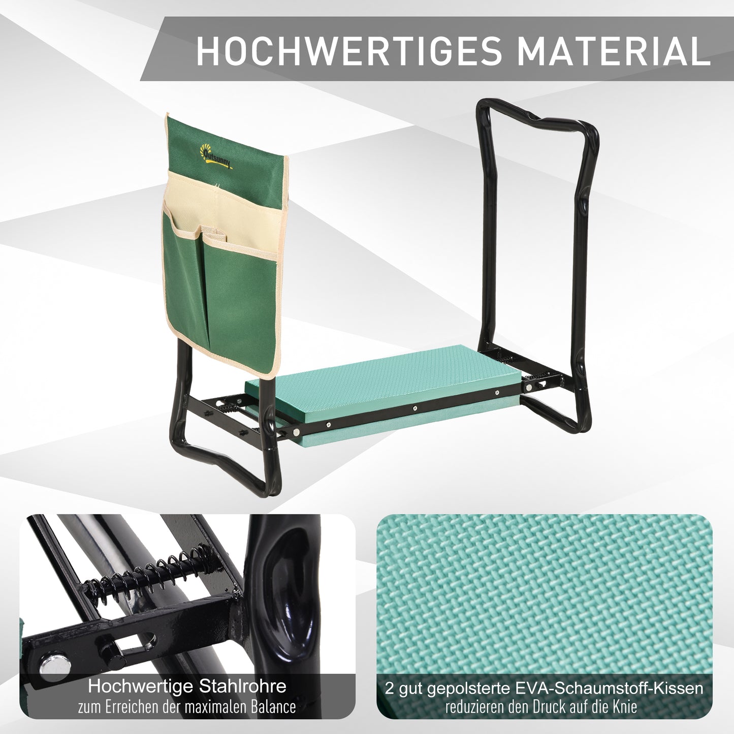 Outsunny Kniebank, Klappbarer Gartenhocker, 2-in-1, Kniehilfe, mit Werkzeugtasche, EVA-Schaumstoff, 58 x 28 x 49 cm
