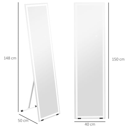 HOMCOM Standspiegel Wandspiegel Ganzköprerspiegel، مع مصابيح LED، 40 سم × 150 سم، فايس + سيلبر