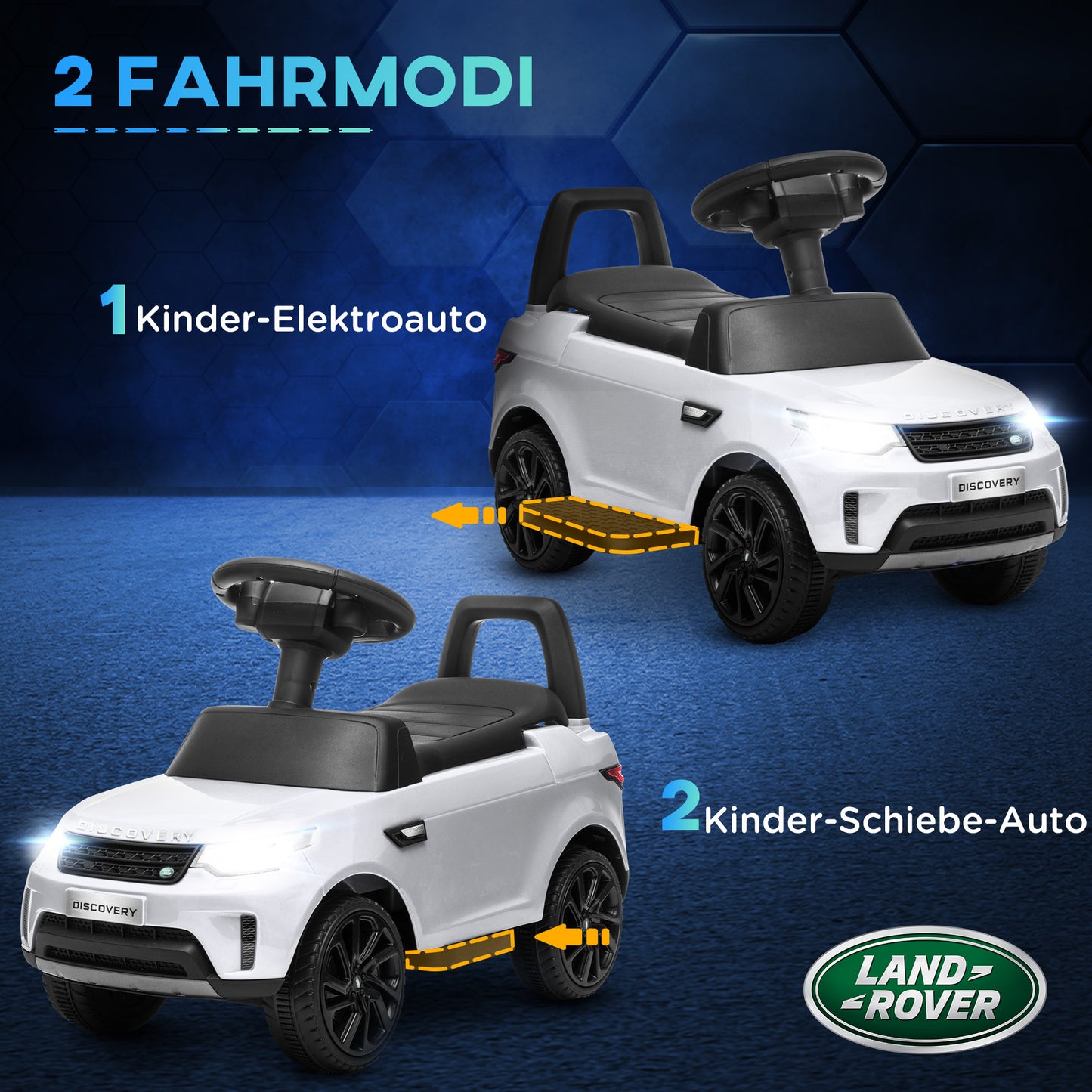 AIYAPLAY Elektro Kinderauto 6V, Land Rover, Fahr-/Schiebemodus, Scheinwerfer, Musik, Weiß