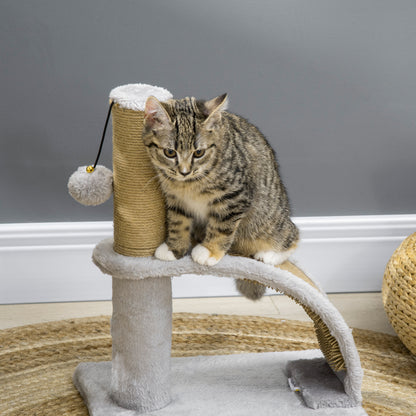 PawHut Katzenkratzbaum, Jutebespannung, hängende Kugel mit Glocke, Kratzbrett, 34L x 24B x 43H cm, Grau