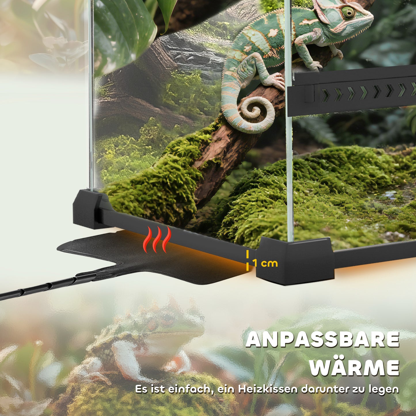 PawHut Glas-Terrarium für Reptilien, erhöhter & wasserdichter Boden, Knopfschloss