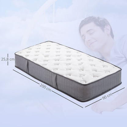 HOMCOM Matratze 90x200 cm 25,8 cm Höhe 7-Zonen ergonomisch mit abnehmbarer waschbar Bezug