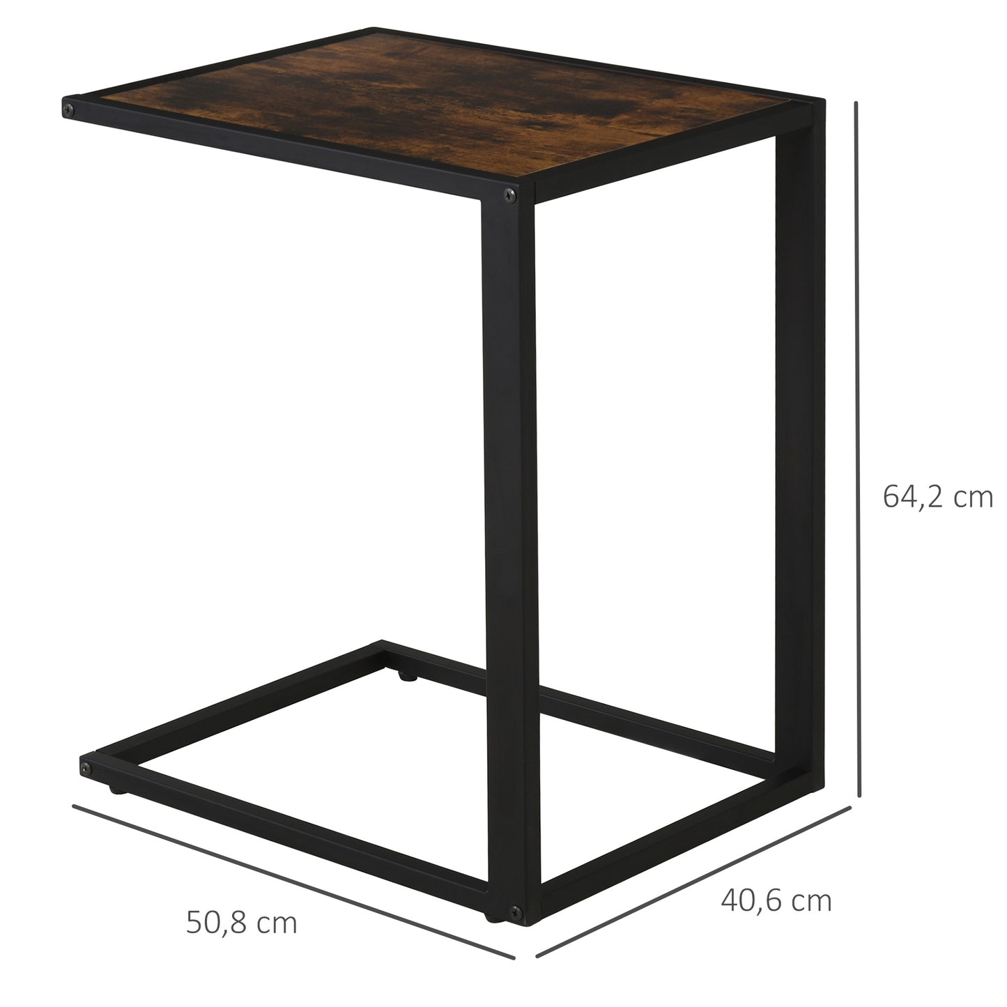 HOMCOM Beistelltisch in C-Form Kaffeetisch Couchtisch Laptoptisch für Schlafzimmer und Wohnzimmer kleiner Bereich mit Metallgestell Industrie-Stil Metall MDF Rustikal-Braun 40,6 x 50,8 X 64,2 cm