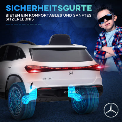 HOMCOM Elektro Kinderauto, lizenzierter Mercedes-Benz EQA, 3-8 km/h, Musik, Scheinwerfer, Hupe, Fernsteuerung, weiß